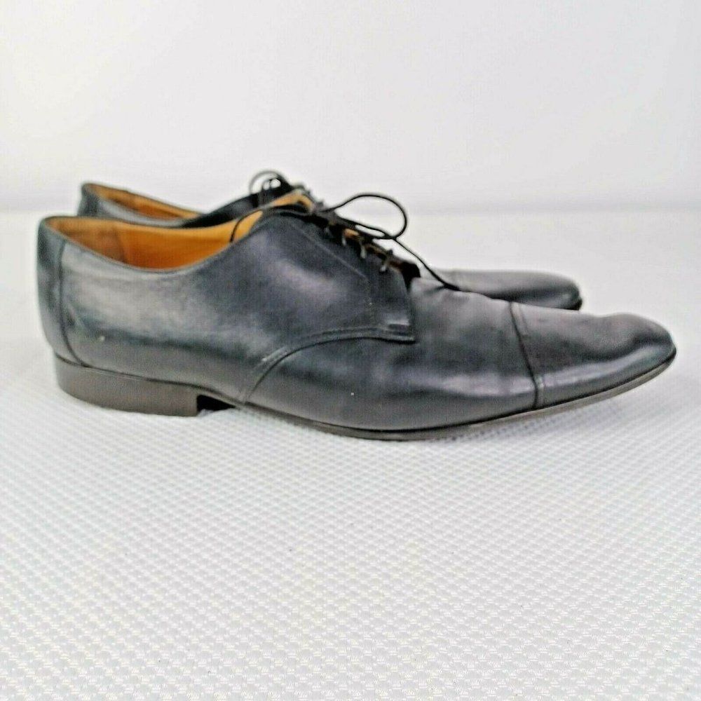 Hermes Men's Leather Cap Toe Dress Shoes Black Size EU 44 US 11 Made in Italy
